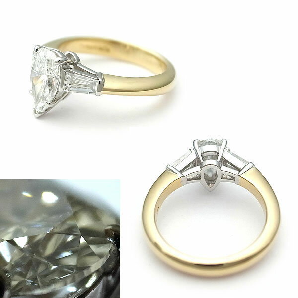 【緑屋質屋】ティファニー ダイヤモンドリング ペアシェイプ&テーパードバケットカット 1.13ct K18YG/Pt950【中古】
