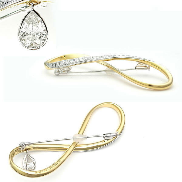 【緑屋質屋】ミキモト　ダイヤモンドブローチ　1.09ct　K18YG/WG【中古】