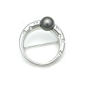 【緑屋質屋】ミキモト ブラックパール・ダイヤブローチ 9.4mm K18WG【中古】