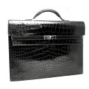 【緑屋質屋】クロコ ビジネスバッグ 黒【中古】
