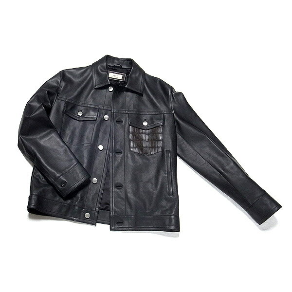 【緑屋質屋】エルメス レザー クロコ ジャケット #46 黒 美品【中古】