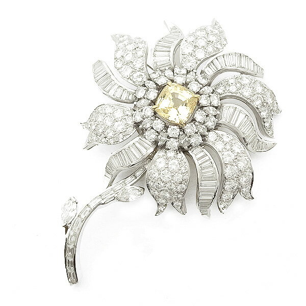 【緑屋質屋】ハリーウィンストン イエローサファイア・ダイヤ ブローチ フラワーモチーフ Pt950/K18YG【中古】