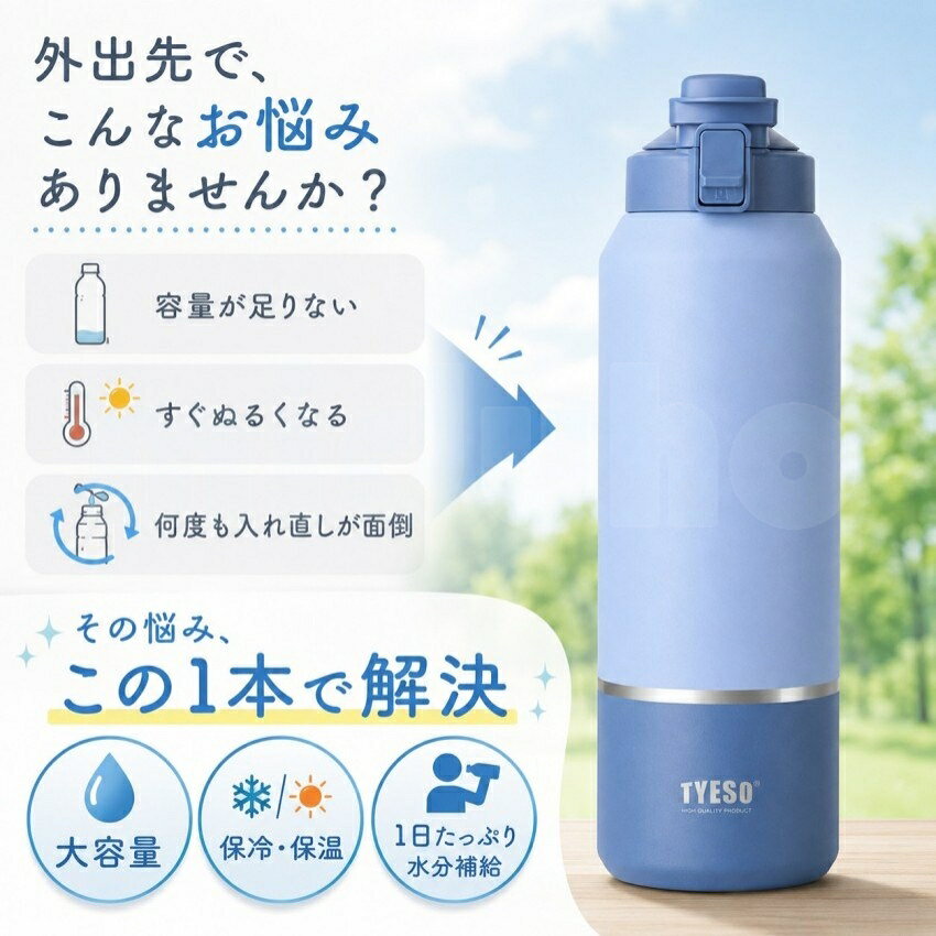 TYESO 水筒 大容量 1.2リットル 1.5リットル 2リットル 保冷 スポーツジャグ 直飲み 水筒 ハンドル付 大人 こども 子供 スポーツ 大容量 スポーツボトル キャンプ用 氷入れ アウトドア 保温 水筒 大容量 ステンレス miduho-10000350 みづほみづほ サンプル画像2