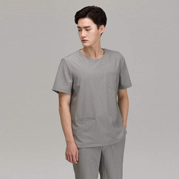  Tops Round Shoulder Open Scrub Men's Top (Dry up) Warm Gray±˥...