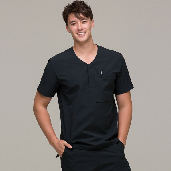  Tops Open V-neck Relaxed Pocket Scrub Men's Top Dark Navy±˥ե...