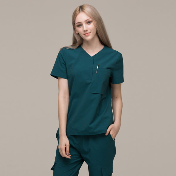  TOP Open V-neck Relaxed Pocket Scrub Women's Top Caribbean Blue...