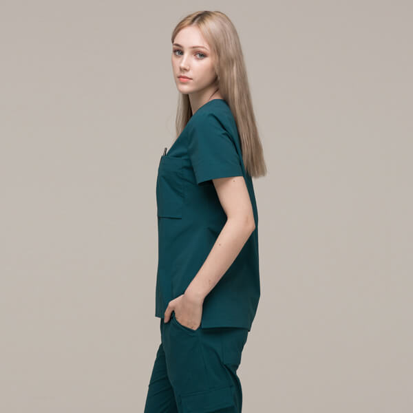 女性用 TOP ☆Open V-neck Relaxed Pocket Scrub Women's Top Caribbean Blue☆病院...