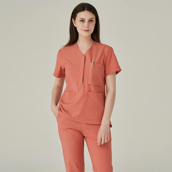 女性用 TOP ☆Mare Open Neck Scrub Women's Top Coral Sun☆病院ユニフォームデザイナー専門ブランド Acmeci☆医者・病院制服・手術着・スクラブ・医務衣などの専門店です♪ Acmeci 3