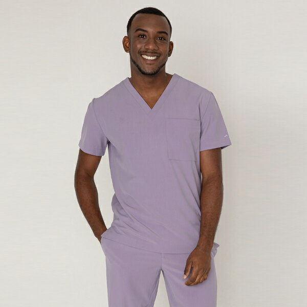 Tops V-Neck Single Pocket Scrub Men's Top Lavender Dust±˥ե...
