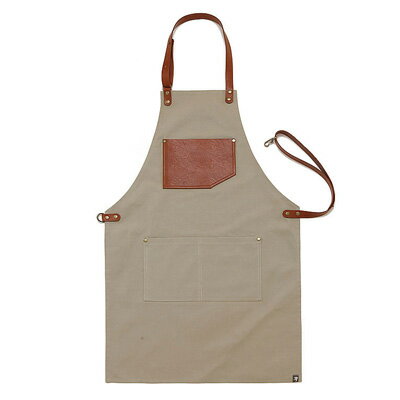 キャンバス素材にレザーポケットポイントエプロン☆Canvas leather string Apron (Light brown) #AA1512☆ユニフォームデザイナー専門ブランド a.mont☆飲食店・ホテル・サービスユニフォーム（制服）接客・厨房・コックコート・エプロンなどの専門店です♪ ☆a-montエプロン