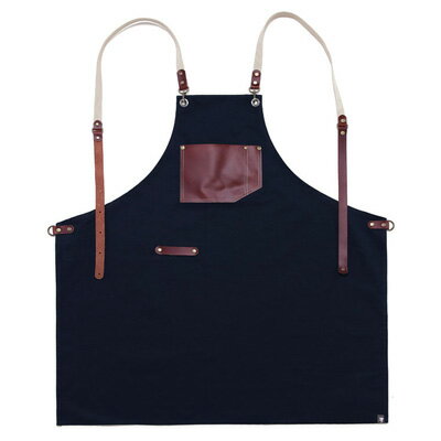 高級キャンバス素材とリアルレザーを合わせたエプロン☆Roco real cow leather Apron Navy #AA1516☆ユニフォームデザイナー専門ブランド a.mont☆飲食店・ホテル・サービスユニフォーム 制服 接…