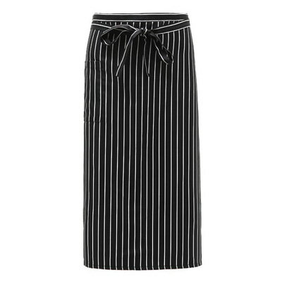 スタイリッシュなロングのストライプエプロン☆Long Stripe Apron Black #AA1574☆ユニフォームデザイナー専門ブランド a.mont☆飲食店・ホテル・サービスユニフォーム 制服 接客・厨房・コックコ…