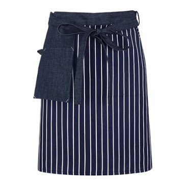 キャンバス素材ポケットとウエストラインデニム☆Denim Point Striped Apron (Dark Blue) #AA1615☆ユニフォームデザイナー専門ブランド a.mont☆飲食店・ホテル・サービスユニフォーム（制服）接客・厨房・コックコート・エプロンなどの専門店です♪ ☆a-montエプロン