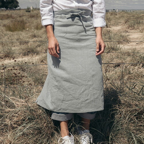 レトロ感のあるミントカラーで コットンとリネンの混紡エプロン☆Linen poket waist apron Mint #AA1892☆ユニフォームデザイナー専門ブランド a.mont☆飲食店・ホテル・サービスユニフォーム 制…