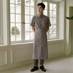 機能性ポリ素材にコットン加 工エプロン☆Wrinkle-free side big pocket waist apron (Grey) #AA1957☆ユニフォームデザイナー専門ブランド a.mont☆飲食店・ホテル・サービスユニフォーム（制服）接客・厨房・コックコート・エプロンなどの専門店です♪ ☆a-mont