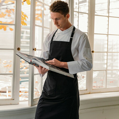 機能性素材の長所を最大限シェフエプロン☆Colmar wrinkle-free neck strap apron Black #AA1962☆ユニフォームデザイナー専門ブランド a.mont☆飲食店・ホテル・サービスユニフォーム 制服 接客…