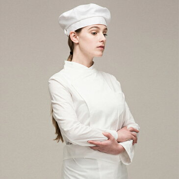 モダンデザイン シェフコート☆Hidden cleff relaxed chef women coat (Off white) #AJ1912☆ユニフォームデザイナー専門ブランド a.mont☆飲食店・ホテル・サービスユニフォーム(制服)接客・厨房・コックコート・エプロンなどの専門店です♪ ☆a-montジャケット