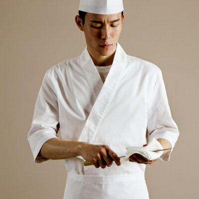 クラシックな雰囲気の和食シェフコート☆Jangjun sushi chef coat (White) AJ1793☆ユニフォームデザイナー専門ブランド a.mont☆飲食店 ホテル サービスユニフォーム（制服）接客 厨房 コックコート エプロンなどの専門店です♪ ☆a-montジャケット