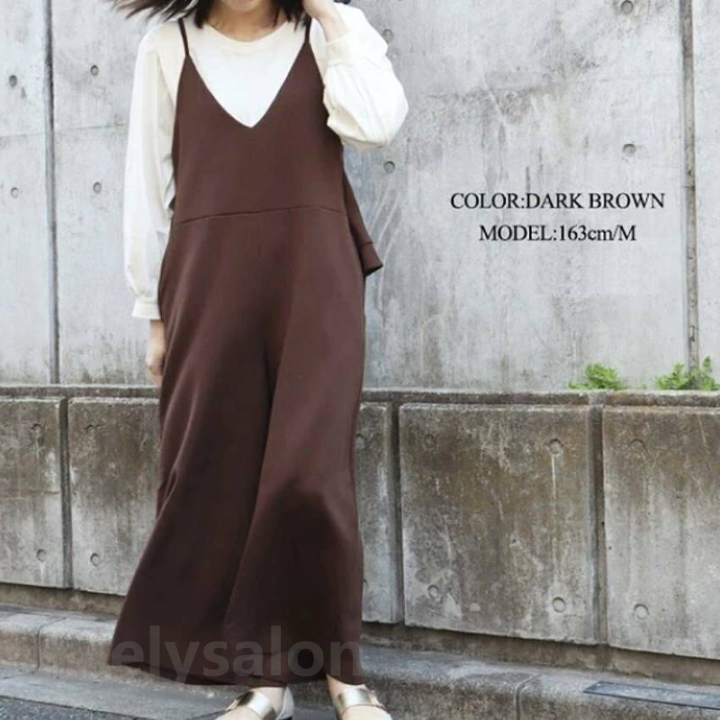 mielysalonの送料無料 バックフリルサロペット サロペットパンツ ワイドパンツ レディース ロングパンツ 長ズボン ゆったり カジュアル きれいめ 無地 シンプル かわいい｜アングル2