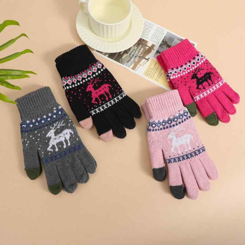 手袋 メンズ 冬 防寒 ニットグローブ ジャカード スマート タッチ フォーン 手袋 メーカー 厚手 裏起毛 ニット タッチ スクリーン メンズ レディースの 5本 指 手袋(4)