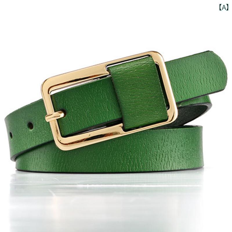 定番 おしゃれ シンプル お出かけ レザーベルト レザー オシャレ ベルト レディース 革な 牛革 カジュアル ジーンズ シンプル グリーン 装飾 ファッション
