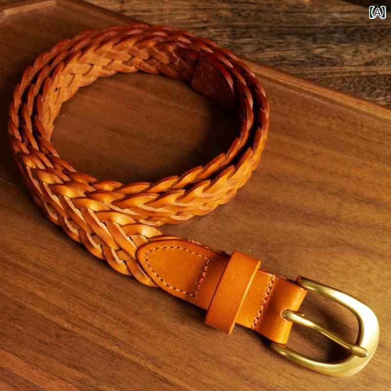 定番 おしゃれ シンプル お出かけ レザーベルト レザー オシャレ 女性用 手編み ベルト レトロ 革と 真鍮 女性用第一層 牛革 ピン バックルベルト