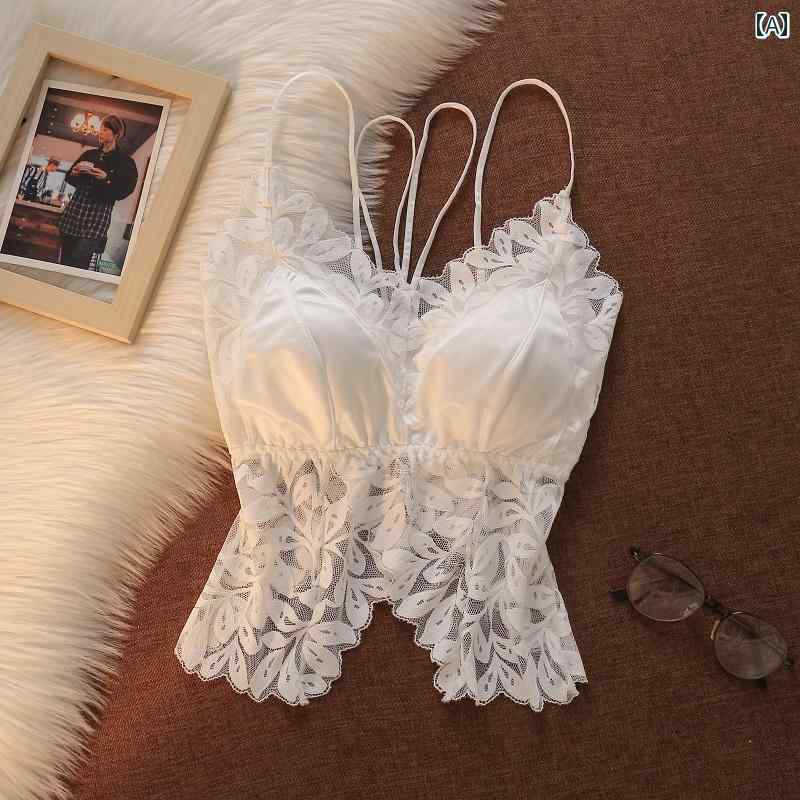 Vネック　レース　レディース フレンチ 白い レースの キャミソール 女性用 魅惑的 秋冬 ショート 丈 シャツ チューブ トップ