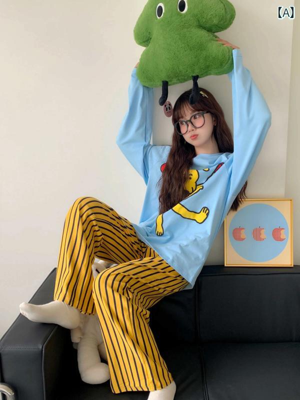 ワイドレッグ　パンツ　レディース ネットの ボクシング 子犬 プリントの パジャマ 春秋 スタイル 長袖..