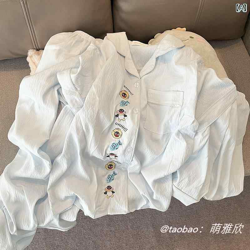 パジャマ　レディース　かわいい ブルー ペンギン パジャマ レディース 春秋 夏 クラウド コットン 半..
