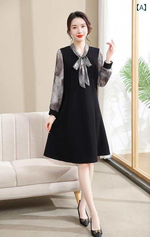 花柄ワンピース レディース 秋冬 長袖 小花柄 きれいめ シフォン お母さんの 秋服の 洋風の 長袖の ワンピースの 2024 新型のの レディース 春秋 気高さ シフォンの スカート(4)