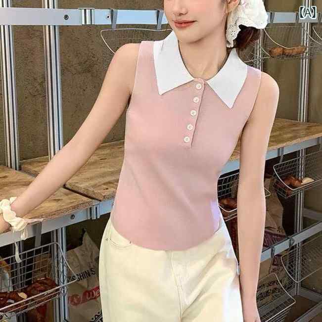 サマーニット ノースリーブ レディース トップス な の ポロ ノースリーブ キャミソール レディース サ..