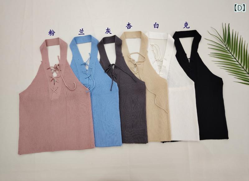 サマーニット ノースリーブ レディース トップス 2025 夏のの ホット ガール スリム Vネック ストラップ ニット ベスト レディース トップ