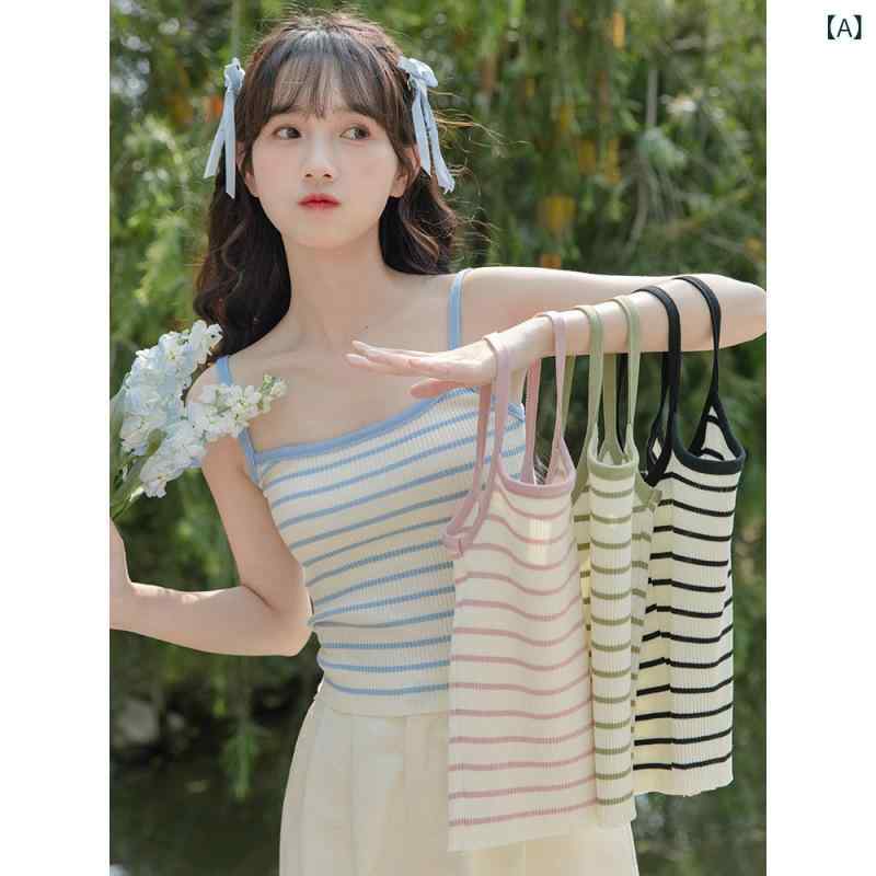 サマーニット ノースリーブ レディース トップス 夏の ニットの 小さい ストラップの レディース 外は ..