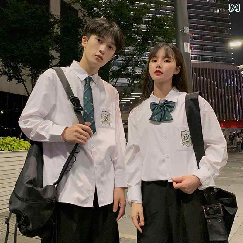 シャツ 長袖 白シャツ 黒シャツ JK制服 学生 制服 ブロード ポリエステル リンクコーデ バンドカラー ブラウス 襟付き トップス レディース メンズ 男女兼用 ユニセックス 普段使い ライブ イベント 発表会 演奏会 舞台 ステージ