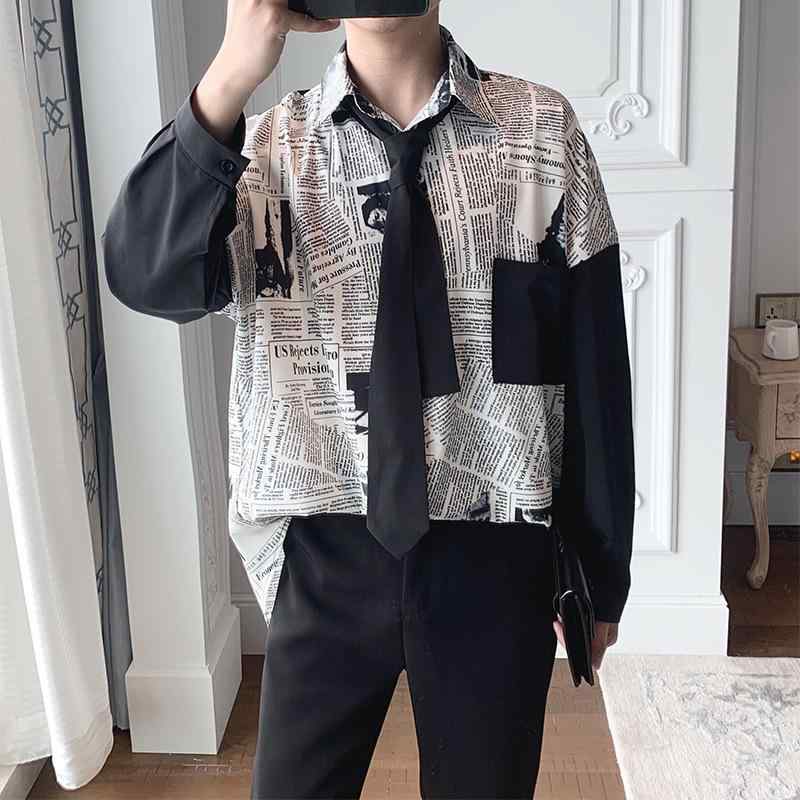 シャツ 男性用 トップス 春夏 韓国風 スタイリッシュ カジュアル リラックス 長袖 ポリエステル