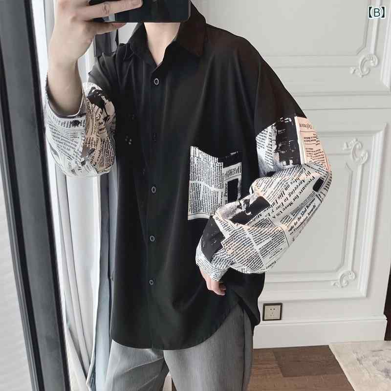 シャツ 男性用 トップス 春夏 韓国風 スタイリッシュ カジュアル リラックス 長袖 ポリエステル