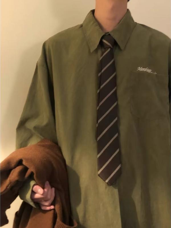 シャツ メンズ 長袖 カーディガン 襟付き トップス ライトアウター ゆったり 羽織り 無地 ポリエステル 通気性 秋 グリーン カーキ