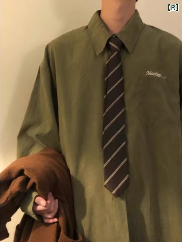 シャツ メンズ 長袖 カーディガン 襟付き トップス ライトアウター ゆったり 羽織り 無地 ポリエステル 通気性 秋 グリーン カーキ