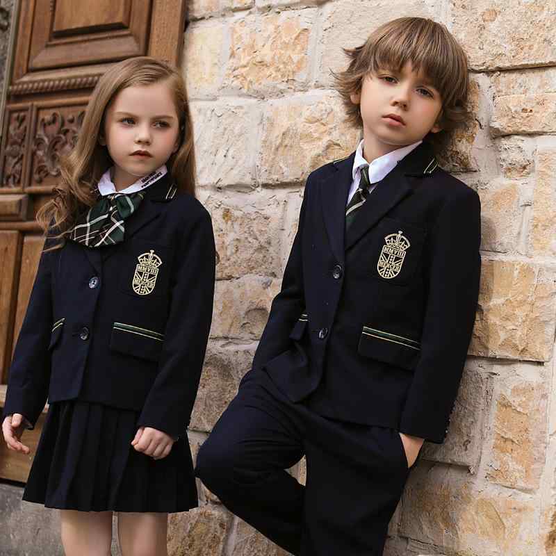 楽天mielysalon子供用フォーマルスーツ 5点セット 春秋 冬物 子供 学生 制服 ユニフォーム 男の子 女の子 ジャケット シャツ ズボン スカート ブローチ 蝶ネクタイ付き 入学式 卒業式 結婚式 発表会 冠婚葬祭