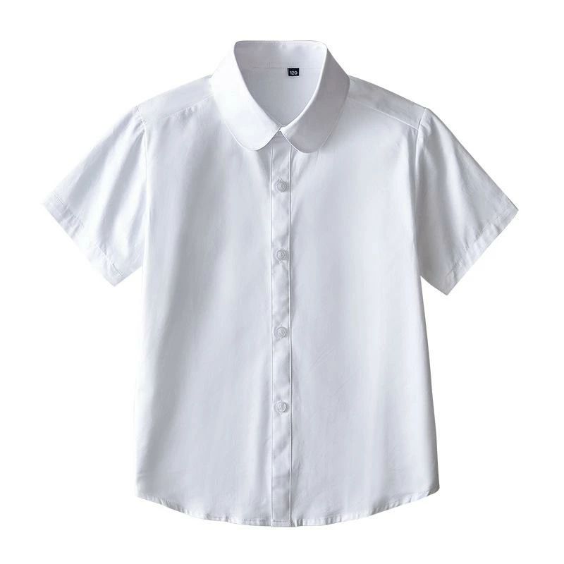 子供服 シャツ 半袖 男児 夏 薄手 白シャツ キッズ 中学生 大学生 制服 小学校 立襟 綿100％ 90cm 100c..