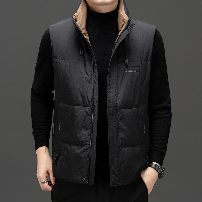 ダウンベスト 男性用 中綿ベスト ファッション カジュアル ゆったり 立ち襟 防寒着 アウター 上着 羽織り ポリエステル 黒 カーキ