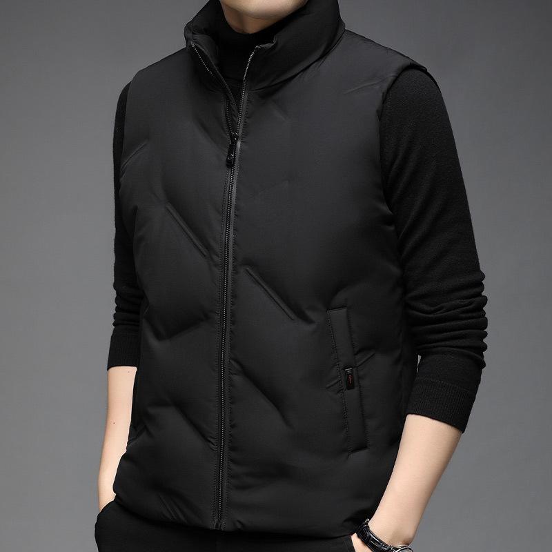 ダウンベスト メンズ 男性用 秋冬 立襟 ジップアップ あったか 防寒着 アウター ポリエステル 無地 黒