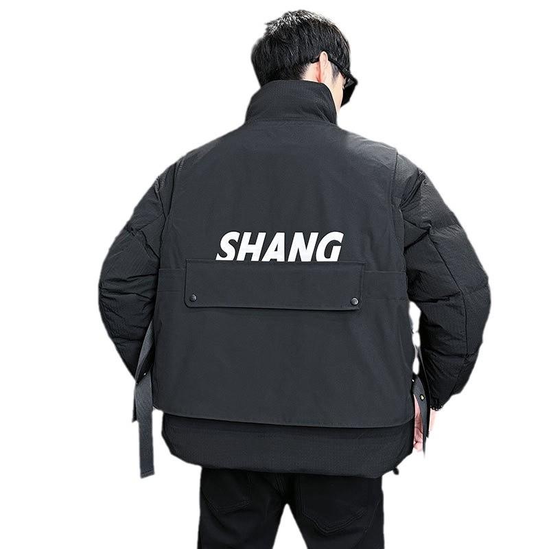 ダウンジャケット メンズ 男性用 防寒 ベスト 取り外し可能 ポリエステル 無地 ブラック 冬 L XL 2XL 3..