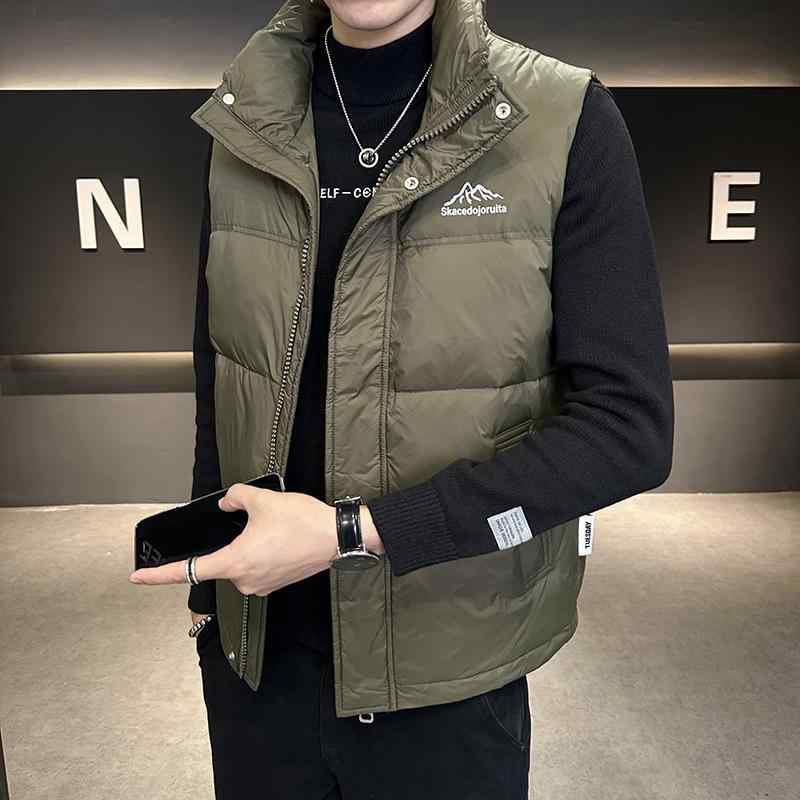 ベスト 男性用 ダウンベスト 秋冬 ファッション カジュアル 立ち襟 アウター 中青年 ポリエステル 普段..