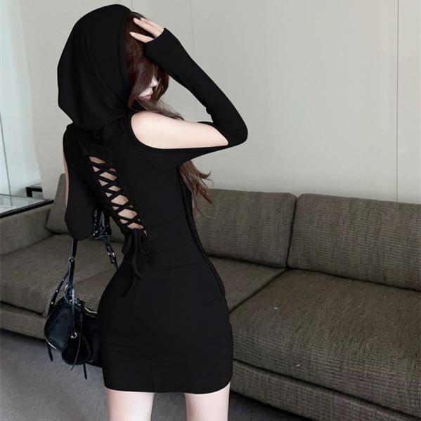 ワンピース レディース 春秋 露背 ?? 包臀 ミニワンピース 長袖 韓国風 カジュアル きれいめ セクシー グレージュ ブラック