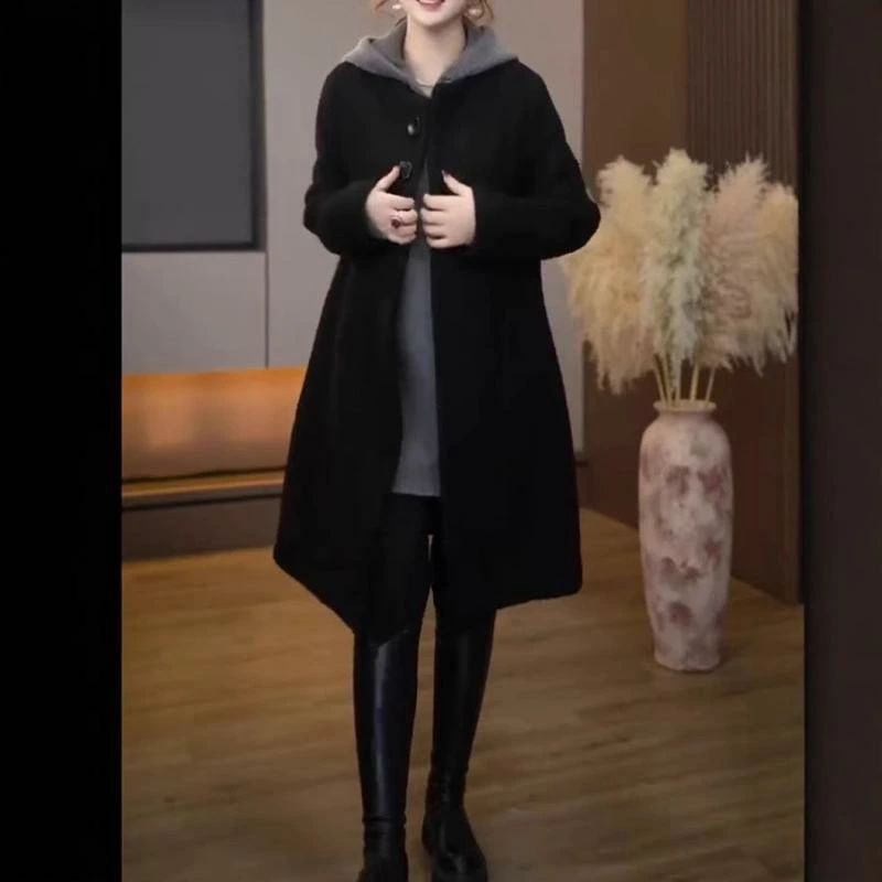 ワンピース レディース 長袖 カジュアル 膝下丈 チュニック パーカー付き グレー 紫 ブラック 2点セット 3点セット ポリエステル ゆったり 着痩せ効果 日韓スタイル