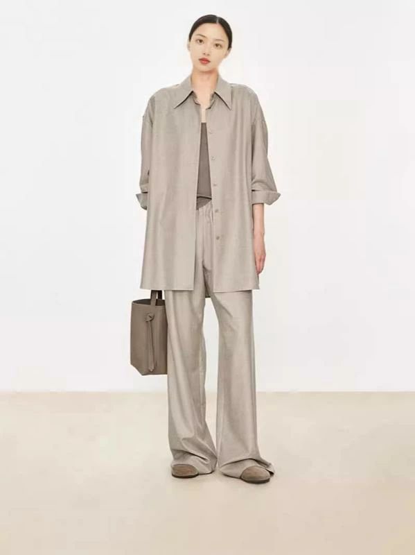 パンツ レディース ウール 混紡 ストレート ズボン シャツ セットアップ トップス オフィス カジュアル..