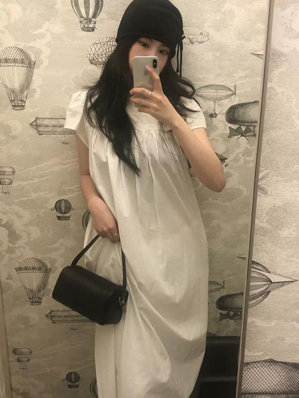 ワンピース レディース 半袖 レース Aライン 膝丈ワンピース 無地 コットン ゆったり かわいい ブラッ..