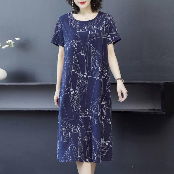 ワンピース レディース ミセス 婦人服 高齢者向け 高齢者 シニア Aライン ひざ丈 半袖 プリント柄 ゆっ..