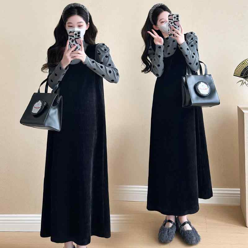 セットアップ レディース フレンチガーリー 水玉柄 トップス コーデュロイ ロングスカート 秋冬 フェミニン かわいい きれいめ 上下セット